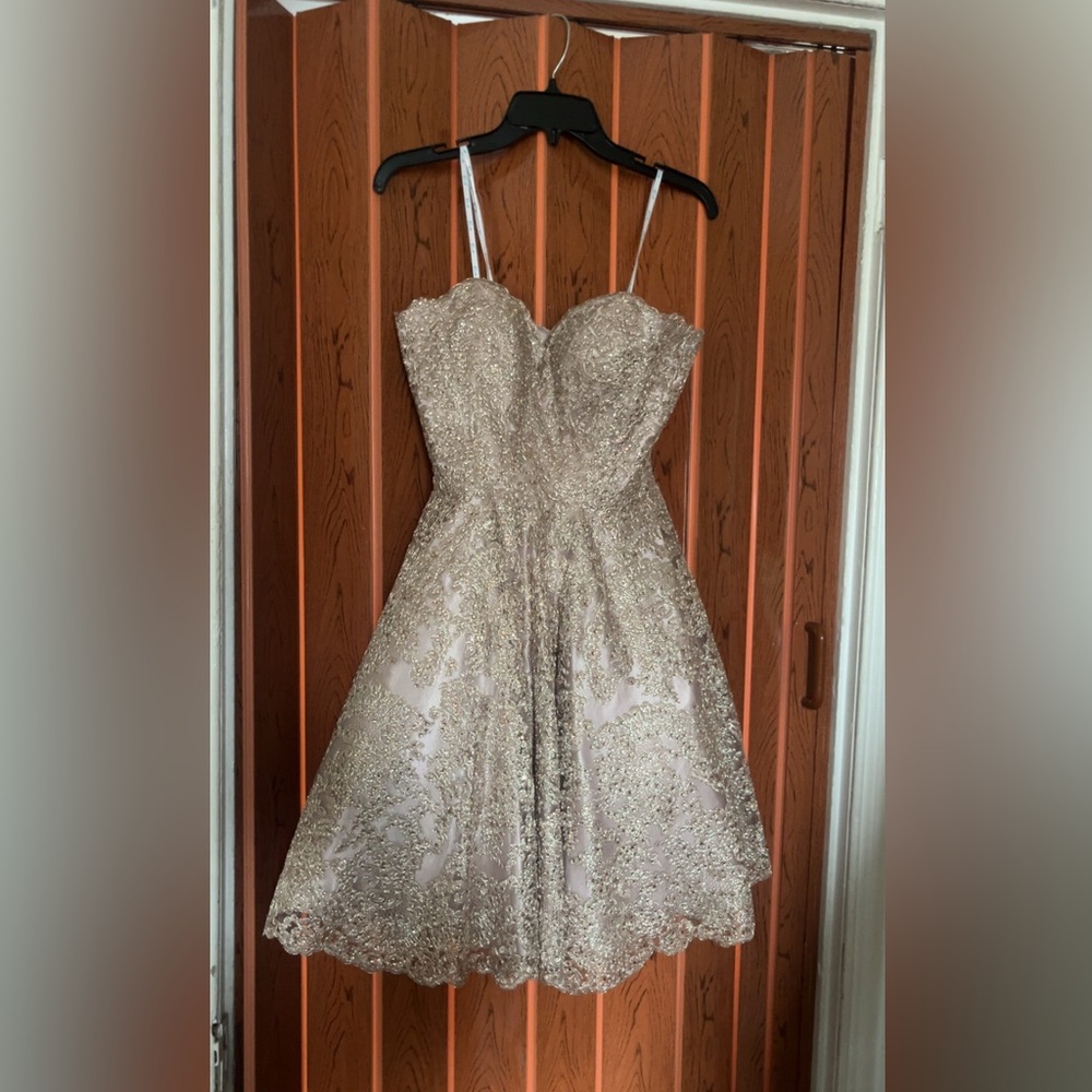 Elegant Gold Lace Evening Dress